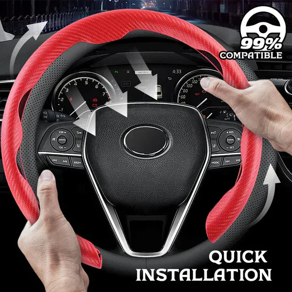Nexi Customized Car Logo Breathable Ultra-thin 5D Leather & Carbon Car Steering Wheel Cover Universal Fit